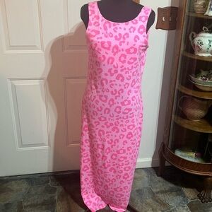 Pink Animal Print Leopard Summer Vacation Dress w/ side slits Size Medium